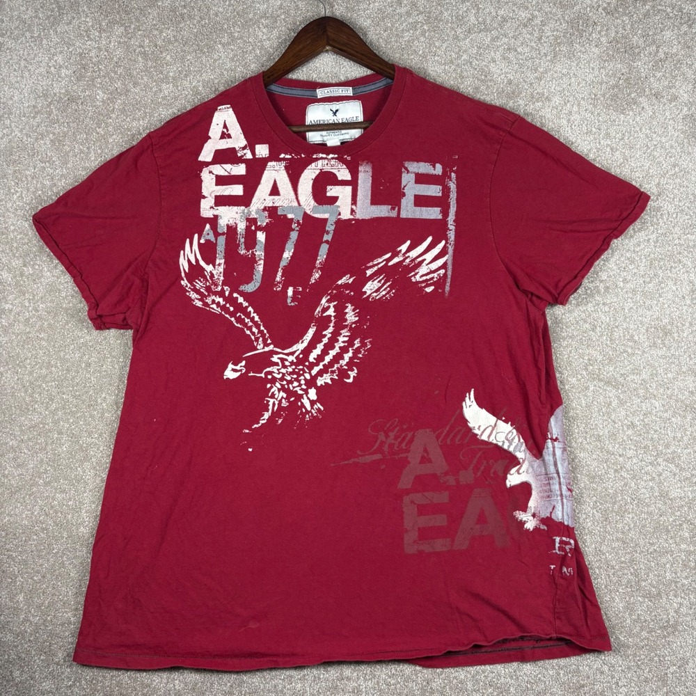 American Eagle Outfitters Mens XXL Red Graphic T-Shirt Classic Fit 1977 Eagle